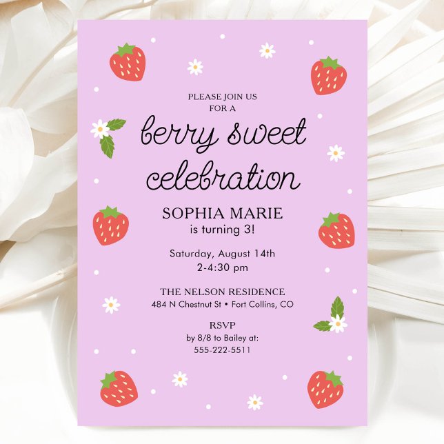 Invitation Berry Sweet Celebration fraise Anniversaire Lilac (Créateur téléchargé)