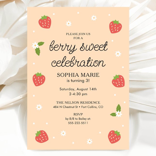 Invitation Berry Sweet Celebration fraise Anniversaire Pêche (Créateur téléchargé)