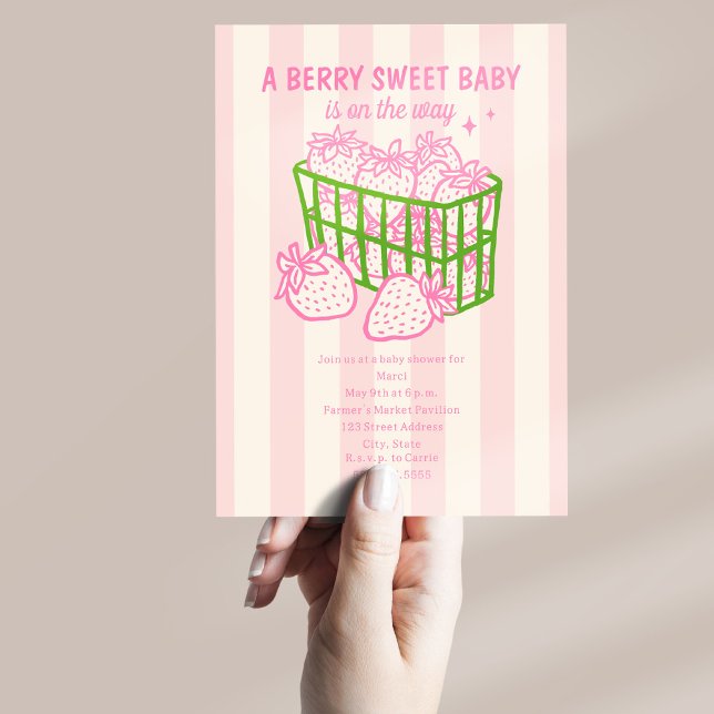 Invitation Berry Sweet Doodle Rose Green Girl Baby shower (Créateur téléchargé)