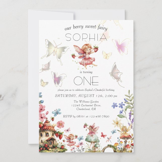 Invitation Berry Sweet Fairy Magic Strawberry Garden Annivers (Devant)
