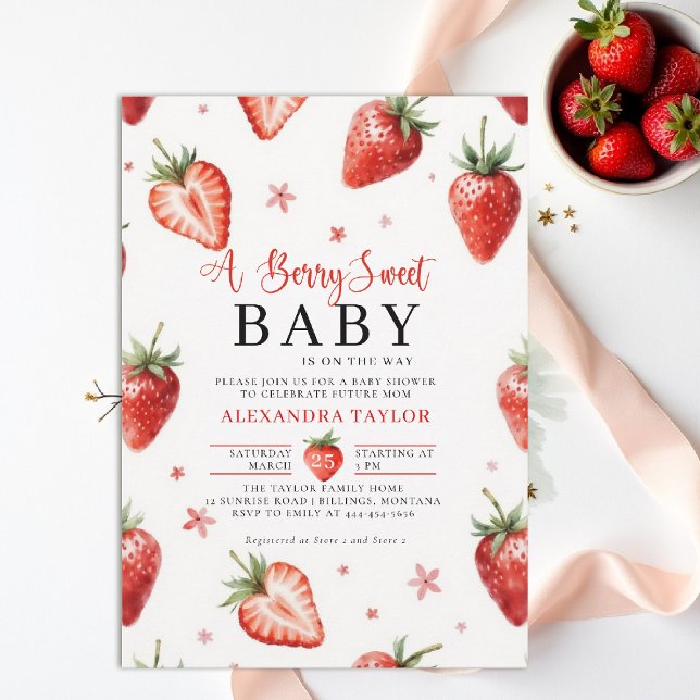 Invitation Berry Sweet Farmhouse Chic Watercolor Baby Shower (berry sweet baby shower invitation fruit strawberry theme art watercolor garden farmhouse chic)