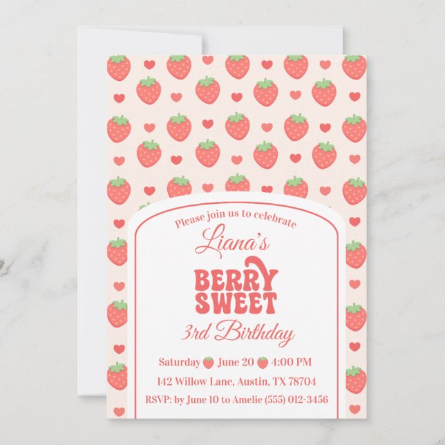 Invitation Berry Sweet | Fête d'anniversaire des 3 ans de la  (Devant)