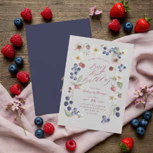 Invitation Berry Sweet First Birthday Fleurs et baies sauvage