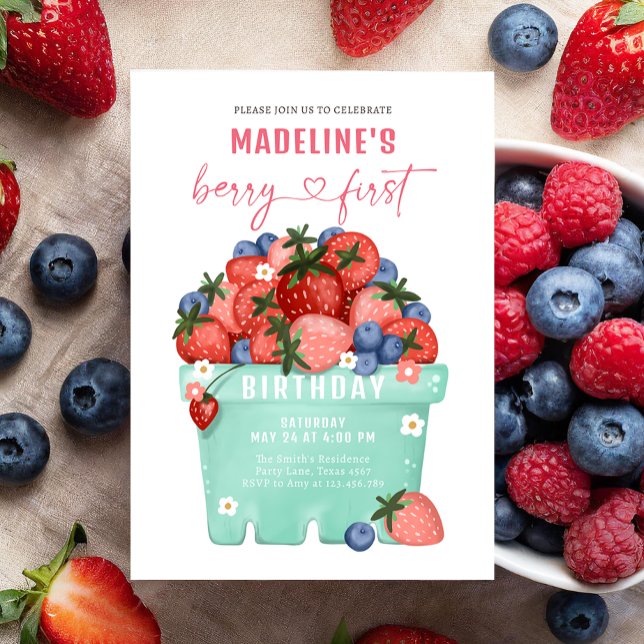 Invitation Berry Sweet fraise Blueberry Premier anniversaire (Créateur téléchargé)