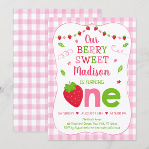 Invitation Berry Sweet fraise rose Vert premier anniversaire
