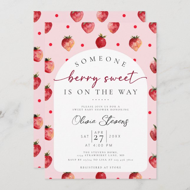 Invitation Berry Sweet Fruit Baby shower (Devant / Derrière)