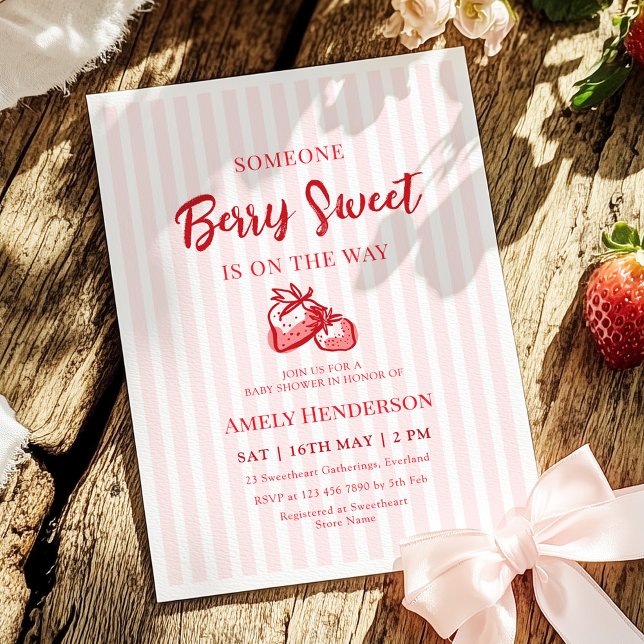 Invitation Berry Sweet Hand Drawn Strawberry Baby Shower (Créateur téléchargé)