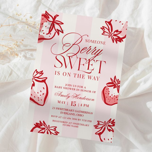 Invitation Berry Sweet Hand Drawn Strawberry Baby Shower (Créateur téléchargé)