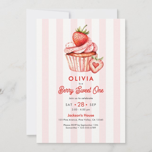 Invitation Berry Sweet One Fille Premier Anniversaire (Devant)