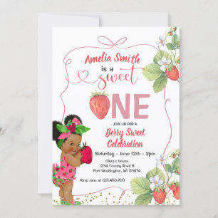 Invitation Berry Sweet ONE Fraise dessinée à la main 1er Anni