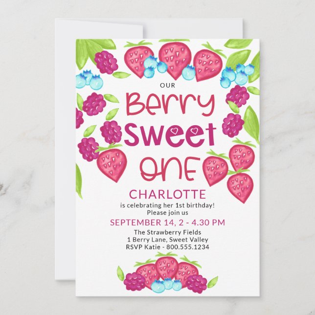 Invitation Berry Sweet One Mixte Berries Girls 1er anniversai (Devant)