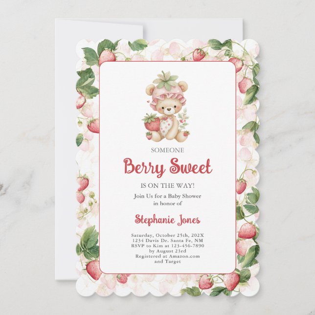 Invitation Berry Sweet Ours Baby shower fille (Devant)