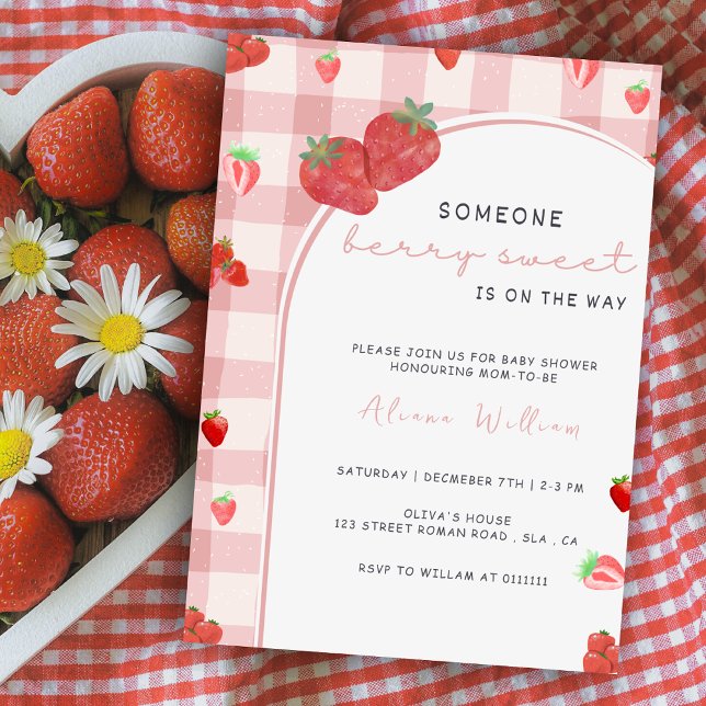 Invitation Berry Sweet Pink Fraise Baby shower coquette (Créateur téléchargé)