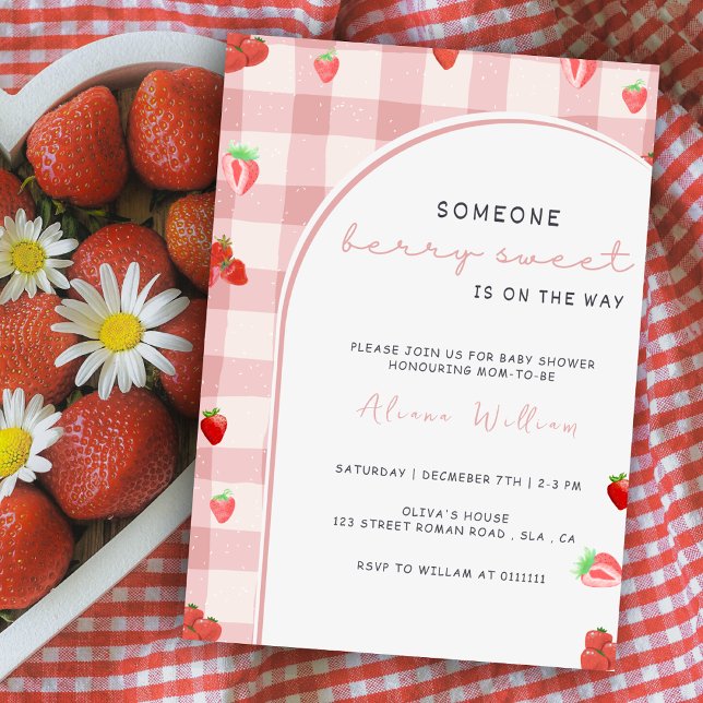 Invitation Berry Sweet Pink Fraise Baby shower coquette (Créateur téléchargé)