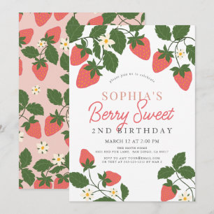 Invitation Berry Sweet Pink Fraise Floral 2e anniversaire