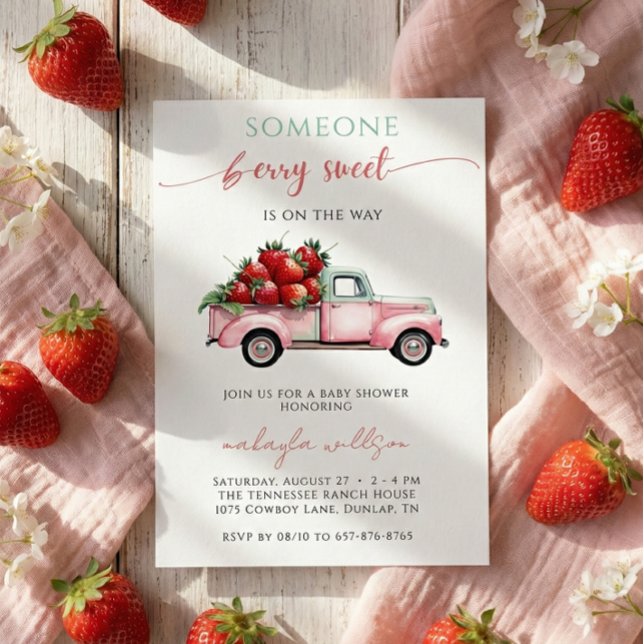Invitation Berry Sweet Pink Truck Baby shower fraise rouge (Créateur téléchargé)