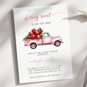 Invitation Berry Sweet Pink Truck Baby shower fraise rouge
