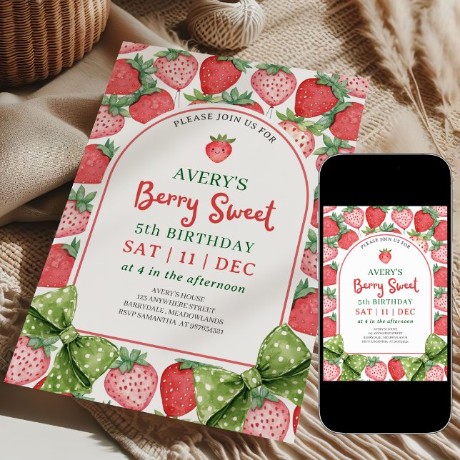 Invitation Berry Sweet pour les 5 ans à la fraise (Créateur téléchargé)