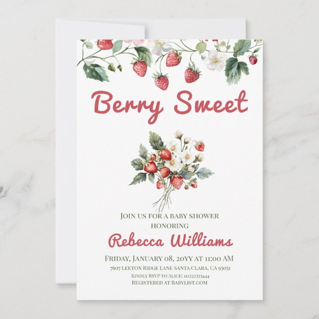 Invitation Berry Sweet Red Girl Baby shower fraise (Devant)
