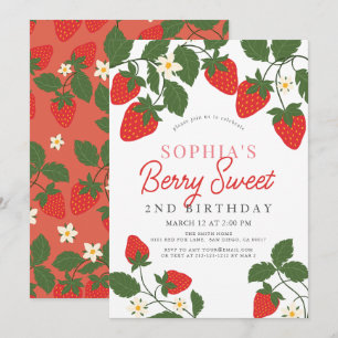 Invitation Berry Sweet Red Strawberry Floral 2e anniversaire