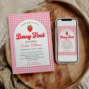 Invitation Berry Sweet Strawberry 1er fête d'anniversaire