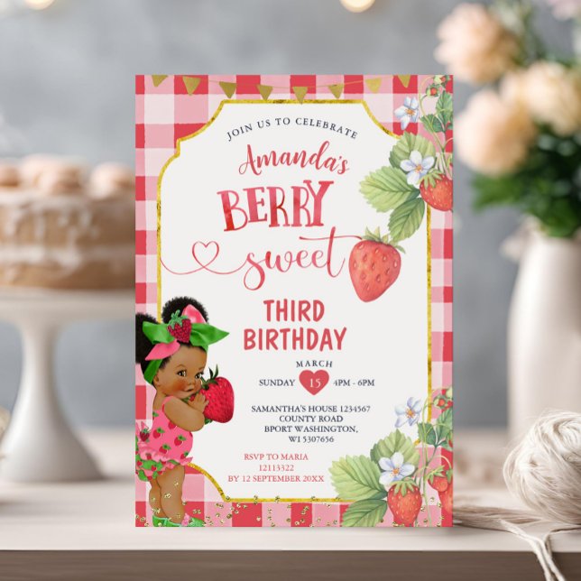 Invitation Berry Sweet Strawberry African Girl 3e anniversair (Créateur téléchargé)