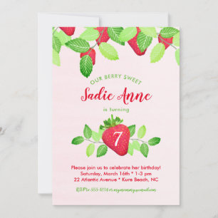 Invitation Berry Sweet Strawberry Anniversaire fille rouge et