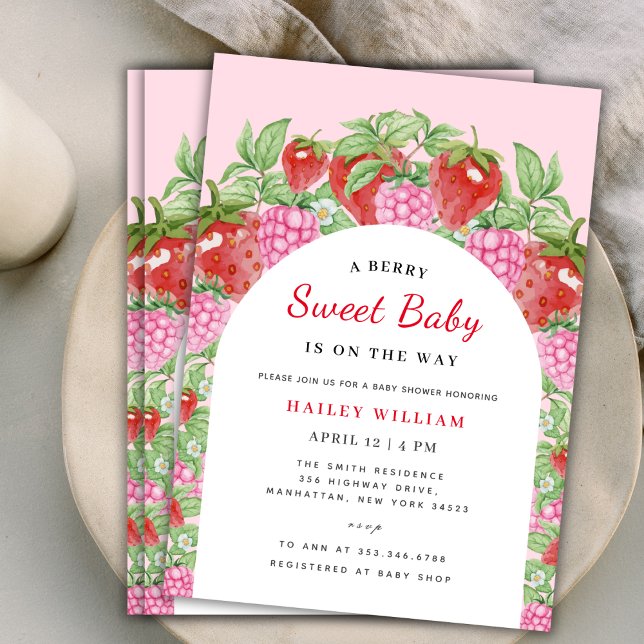 Invitation Berry Sweet Strawberry Arch Baby shower fille (Berry Sweet Strawberry Arch Girl Baby Shower Invitation)