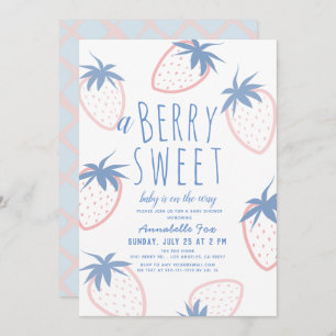Invitation Berry Sweet Strawberry Baby shower blanc rose