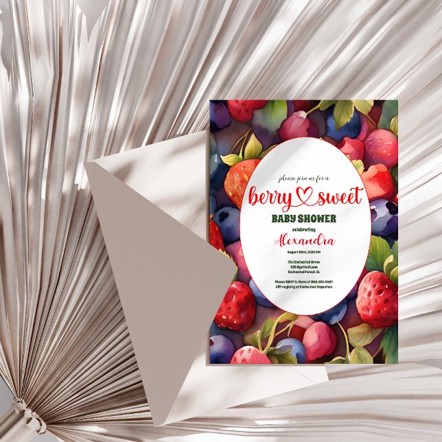 Invitation Berry Sweet Strawberry Baby shower bleu rouge (Créateur téléchargé)