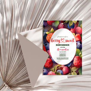 Invitation Berry Sweet Strawberry Baby shower bleu rouge