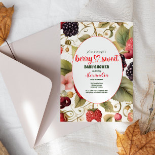 Invitation Berry Sweet Strawberry Baby shower bleu rouge