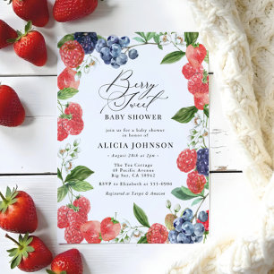 Invitation Berry Sweet Strawberry Baby shower bleu rouge