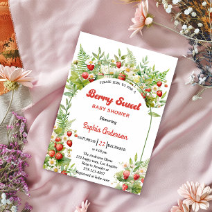 Invitation Berry Sweet Strawberry Baby Shower Floral Fémini