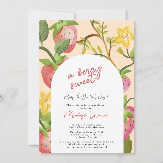 Invitation Berry Sweet Strawberry Baby shower rose (Devant)