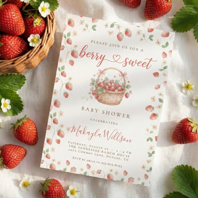 Invitation Berry Sweet Strawberry Basket Baby Shower (Créateur téléchargé)