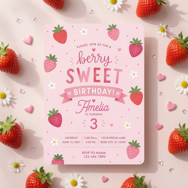 Invitation Berry Sweet Strawberry Birthday Rose  (Créateur téléchargé)