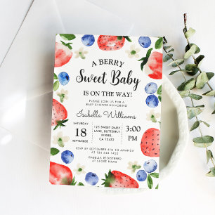 Invitation Berry Sweet Strawberry Blueberry Baby shower fille