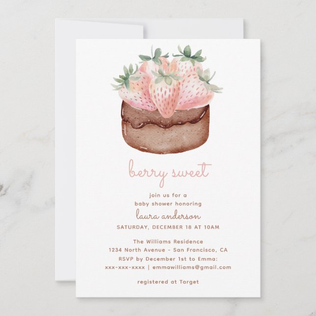 Invitation Berry Sweet Strawberry Cupcake Baby shower (Devant)