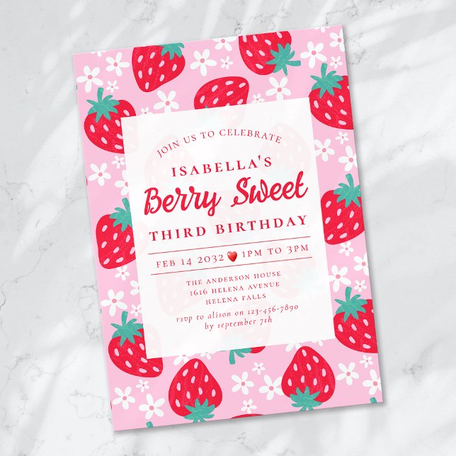 Invitation Berry Sweet Strawberry fête d'anniversaire (Créateur téléchargé)