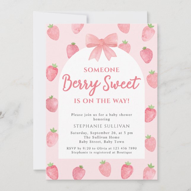Invitation Berry Sweet Strawberry Girl Baby Shower  (Devant)