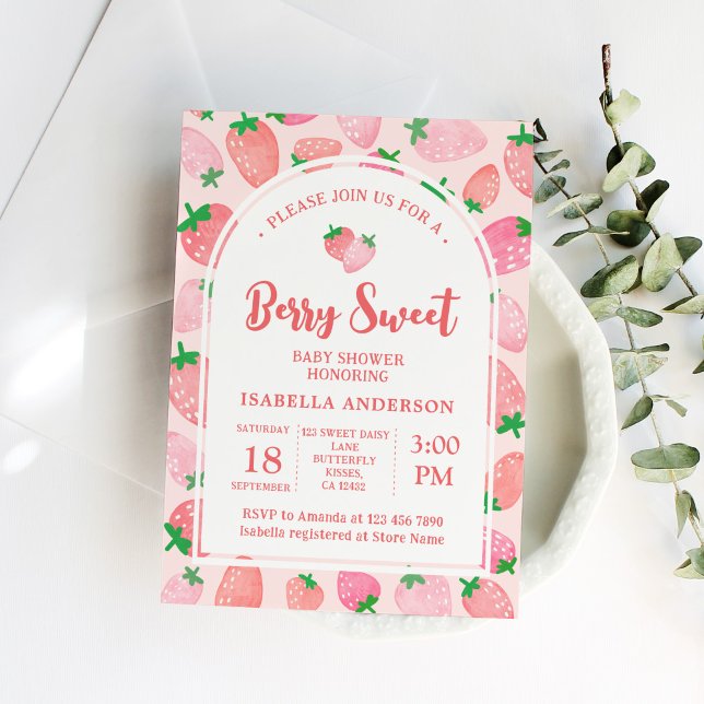 Invitation Berry Sweet Strawberry Girl Baby shower (Créateur téléchargé)