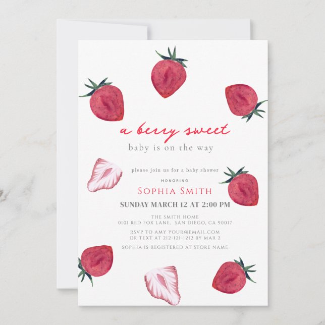 Invitation Berry Sweet Strawberry Girl Baby shower (Devant)