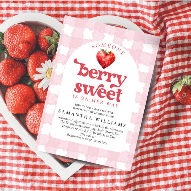 Invitation Berry Sweet Strawberry Heart Girt Baby shower (Créateur téléchargé)