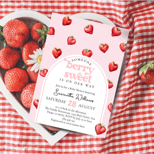 Invitation Berry Sweet Strawberry Heart Girt Baby shower (Créateur téléchargé)