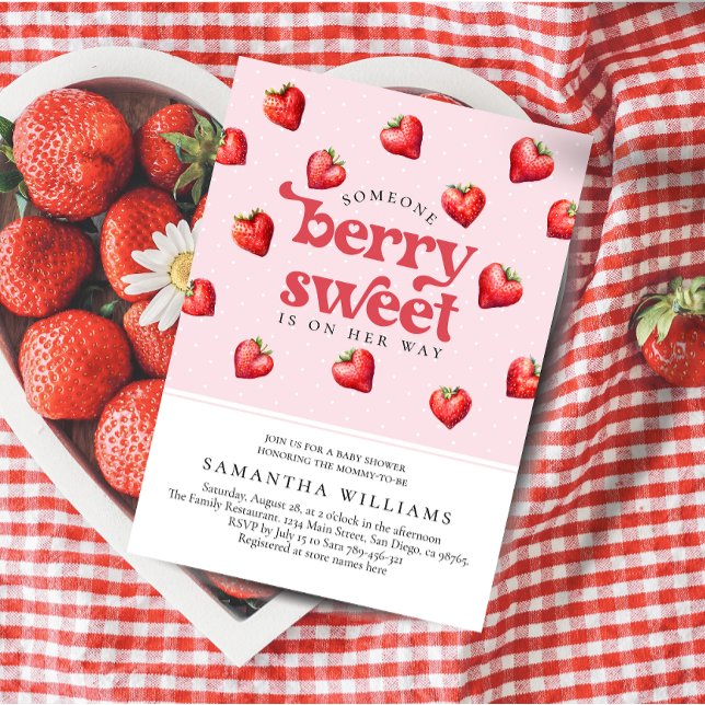 Invitation Berry Sweet Strawberry Heart Girt Baby shower (Créateur téléchargé)