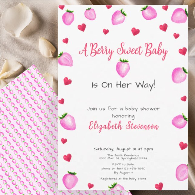 Invitation Berry Sweet Strawberry Hearts Baby shower fille (Créateur téléchargé)