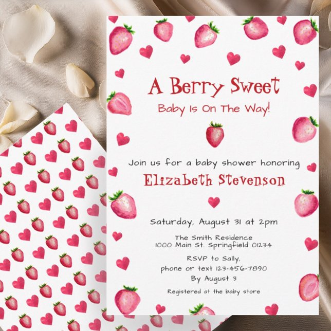 Invitation Berry Sweet Strawberry Hearts Unisex Baby shower (Créateur téléchargé)