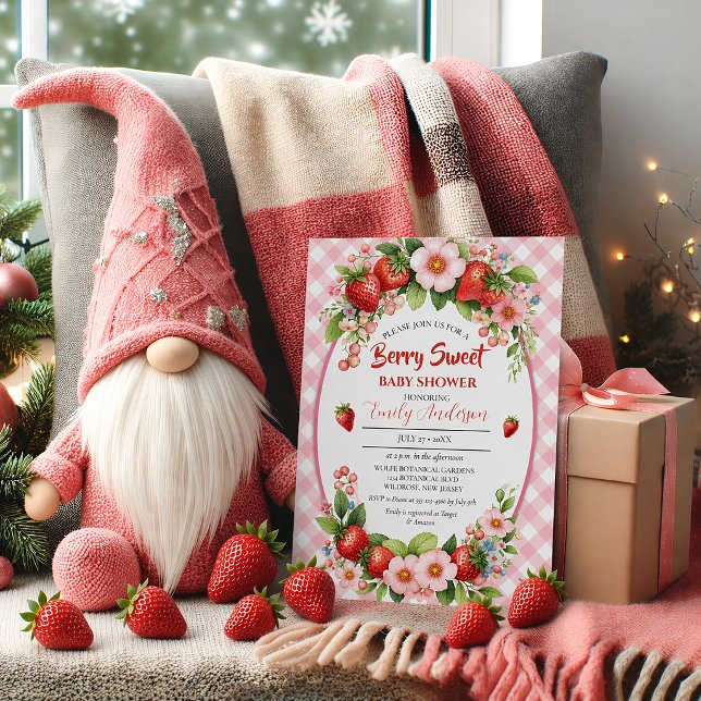 Invitation Berry Sweet Strawberry Pink Floral Baby Shower | (Créateur téléchargé)