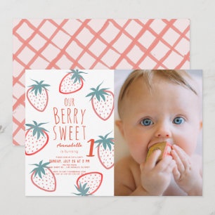 Invitation Berry Sweet Strawberry Red 1er Birthday Photo